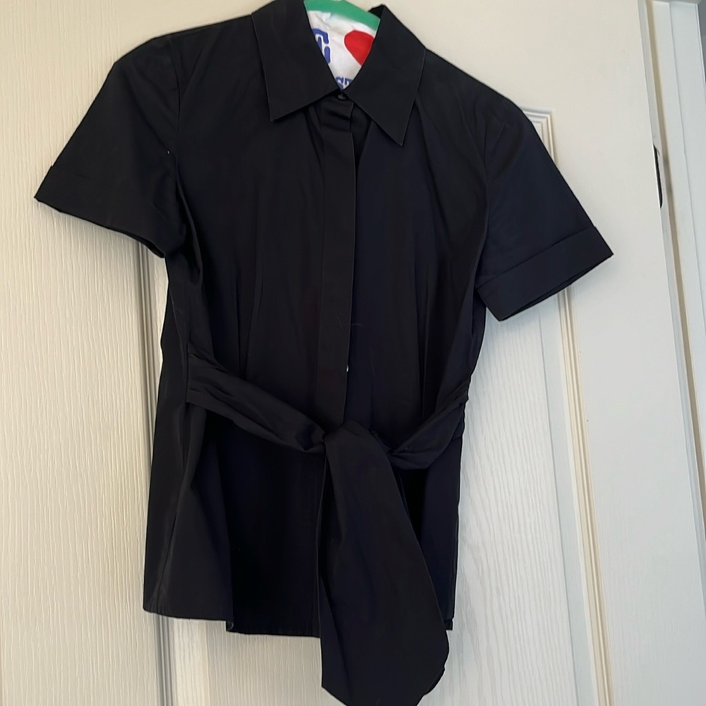 Talbots black button down tie/wrap shirt